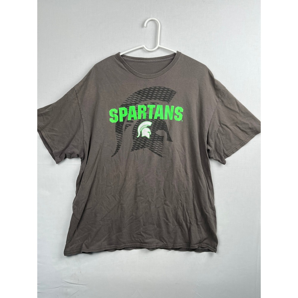 Michigan State Spartans Graphic T-Shirt Neon Green Logo Charcoal Gray XL